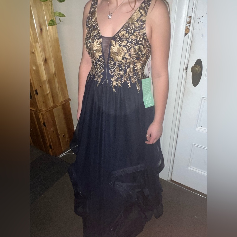 Navy Blue and Gold size 13 prom dress by City Triangles